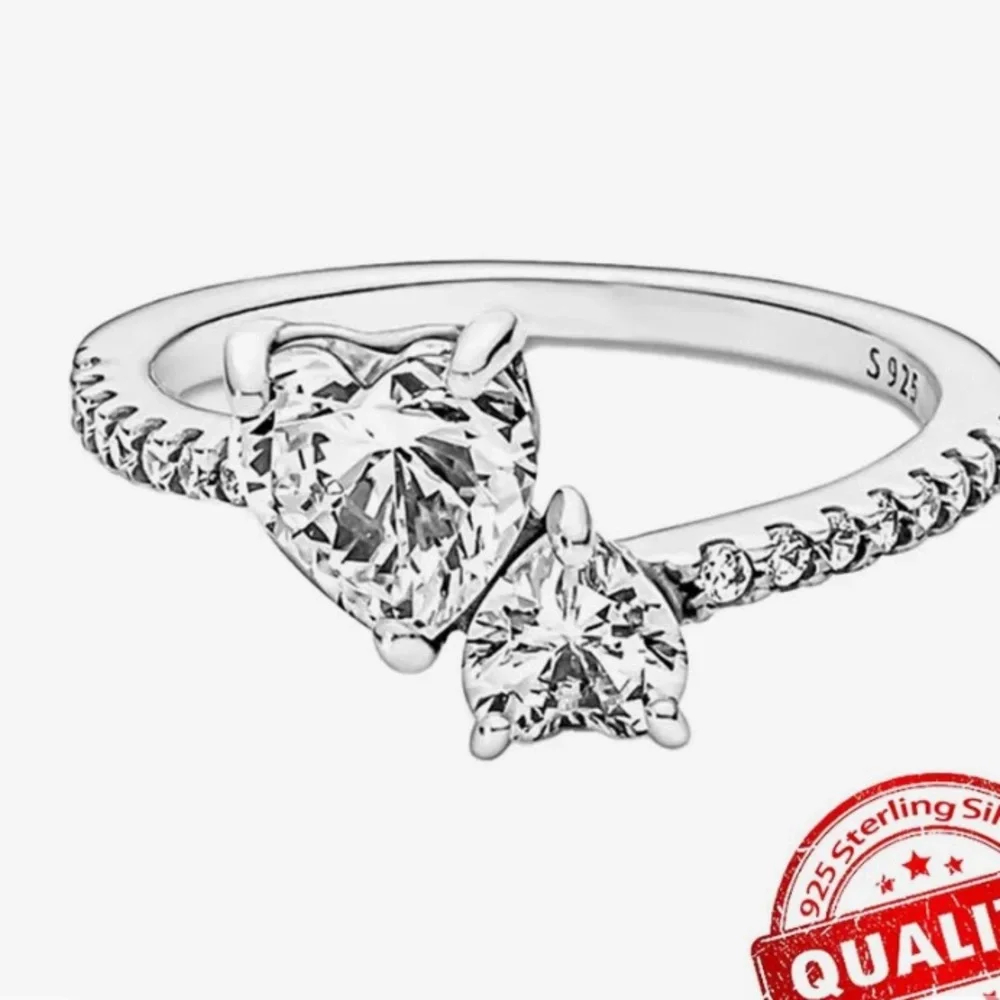 - Double Heart Ring ) 9.25 Sterling Silver & CZ Size 8
